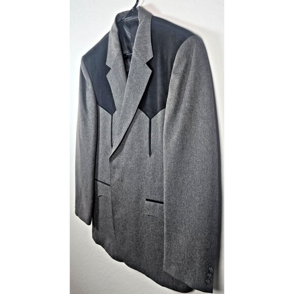 Circle S Men’s 46L Western Blazer Gray Black Yoke Lined 2-Button Cowboy Coat - Picture 2 of 16